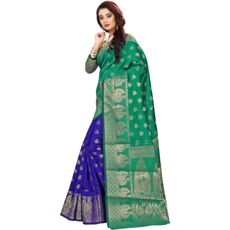 53926560545_fddde78068_o_d-1000x1000-1.webp Generic Women's Jacquard Woven Saree With Unstitched Blouse 5.5Mtr (Green)