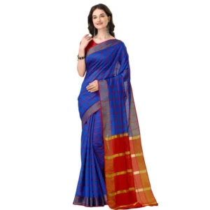 53936584167_2166e6fba3_o_d-1000x1000-1.webp Generic Women's Cotton Silk Checkered Saree With Unstitched Blouse 5.5Mtr (Blue)