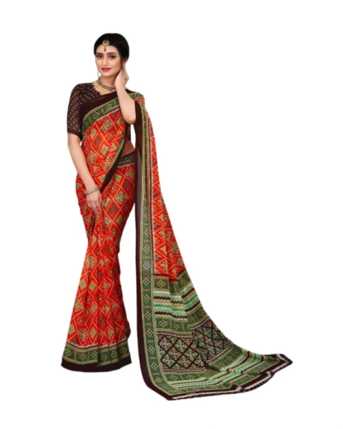 Generic Women's Georgette Floral Print Saree With Unstitched Blouse 5.5Mtr (Red)