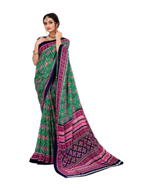 Generic Women's Georgette Floral Print Saree With Unstitched Blouse 5.5Mtr (Green)
