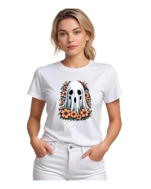 Generic Women's Polyester Solid Printed Round Neck Half Sleeve T-shirt (White)