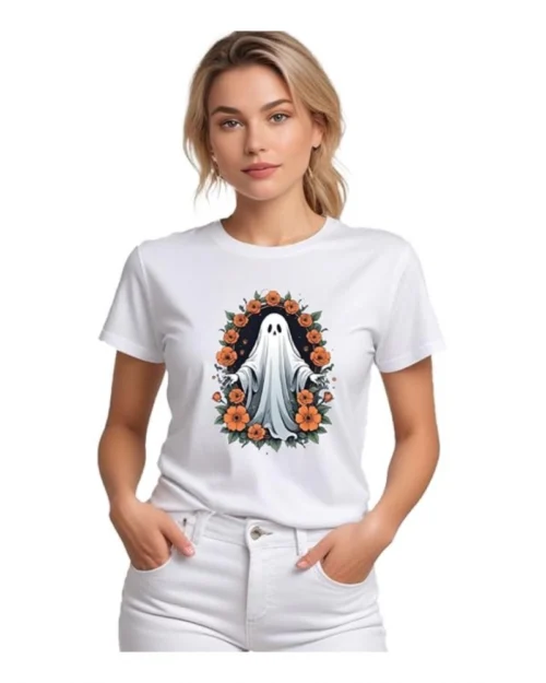 Generic Women's Polyester Solid Printed Round Neck Half Sleeve T-shirt (White)