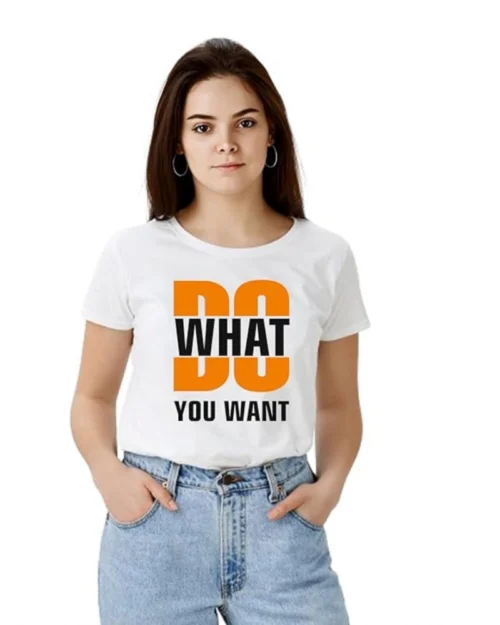 Generic Women's Polyester Solid Printed Round Neck Half Sleeve T-shirt (White)