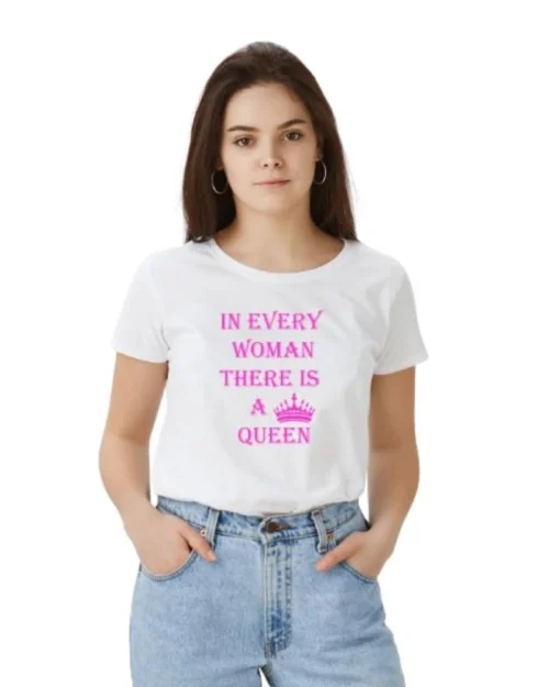 Generic Women's Polyester Solid Printed Round Neck Half Sleeve T-shirt (White)