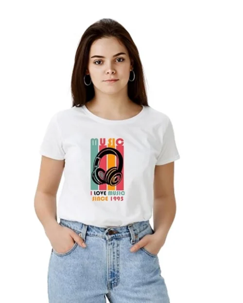 Generic Women's Polyester Solid Printed Round Neck Half Sleeve T-shirt (White)