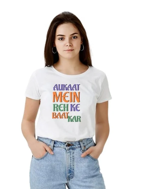 Generic Women's Polyester Solid Printed Round Neck Half Sleeve T-shirt (White)