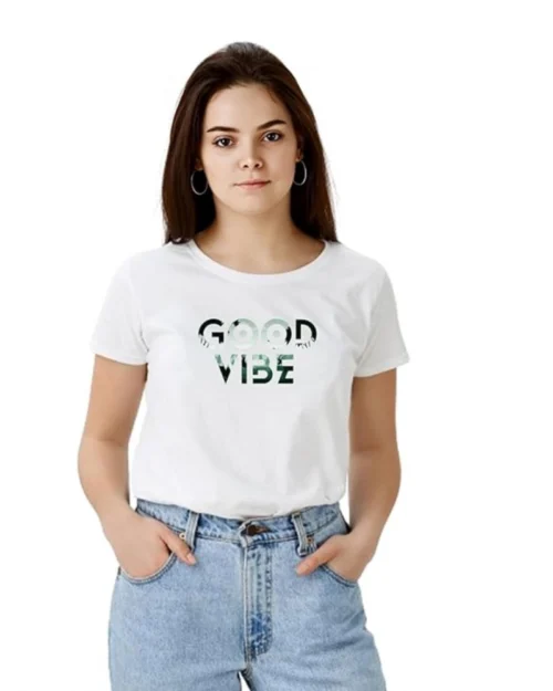 Generic Women's Polyester Solid Printed Round Neck Half Sleeve T-shirt (White)