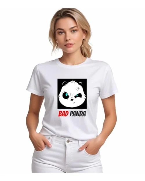 Generic Women's Polyester Solid Printed Round Neck Half Sleeve T-shirt (White)