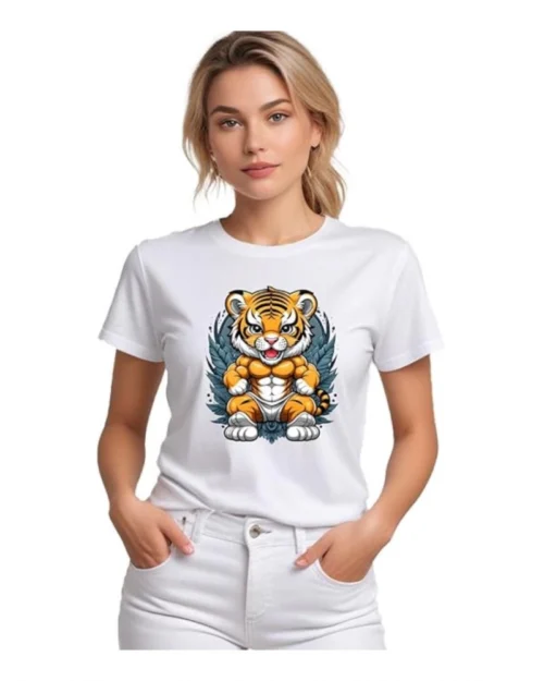 Generic Women's Polyester Solid Printed Round Neck Half Sleeve T-shirt (White)