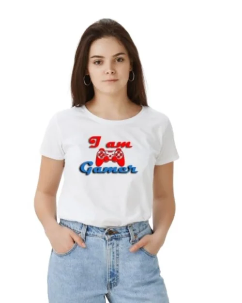 Generic Women's Polyester Solid Printed Round Neck Half Sleeve T-shirt (White)