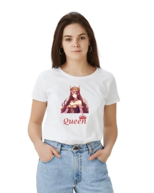 Generic Women's Polyester Solid Printed Round Neck Half Sleeve T-shirt (White)