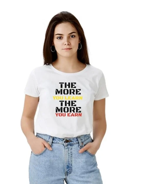 Generic Women's Polyester Solid Printed Round Neck Half Sleeve T-shirt (White)