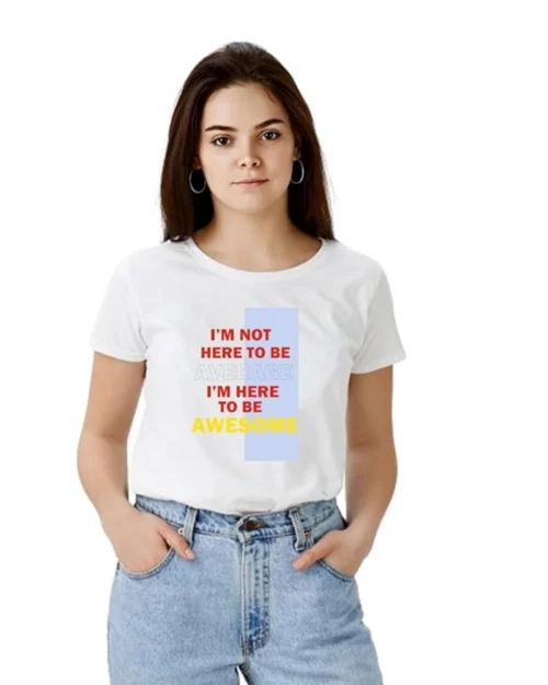 Generic Women's Polyester Solid Printed Round Neck Half Sleeve T-shirt (White)