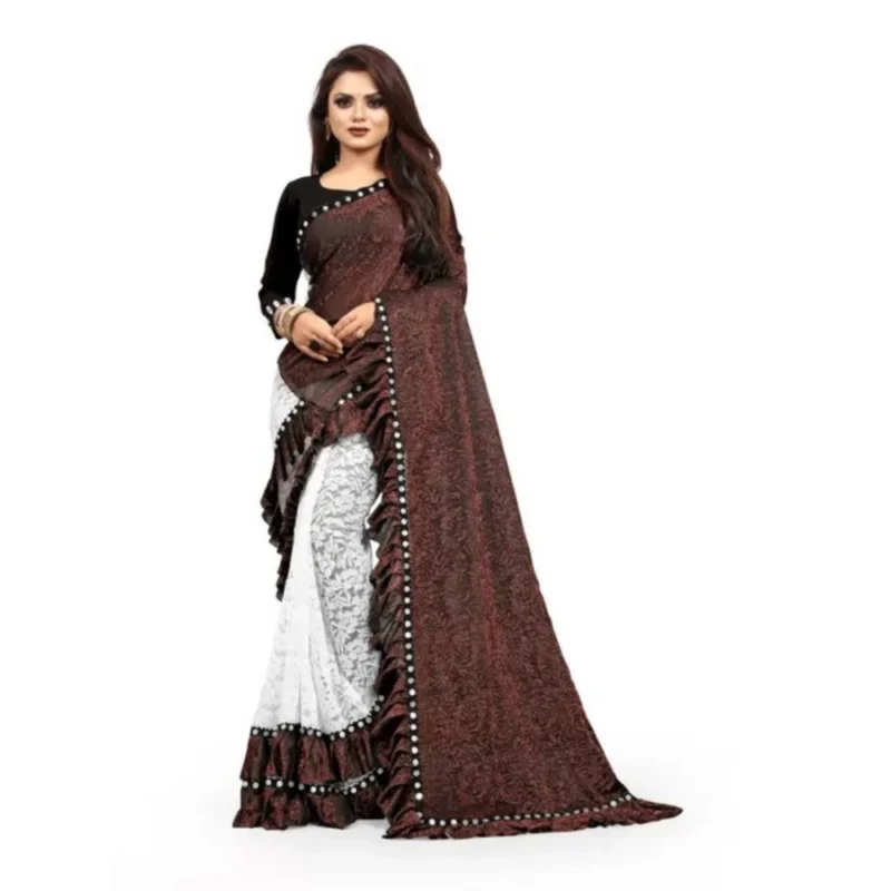 54020498270_9217f68b93_o_d-1000x1000-1.webp Generic Women's Silk With Mirror Lace Solid Saree With Unstitched Blouse (Brown, 5-5 Mtrs)