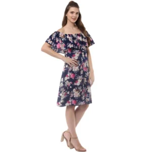 54034024387_cb083c78d7_o_d-1000x1000-1.webp Generic Women's Polyester Crepe Floral Half Sleeve Above Knee Dress (Navy Blue)