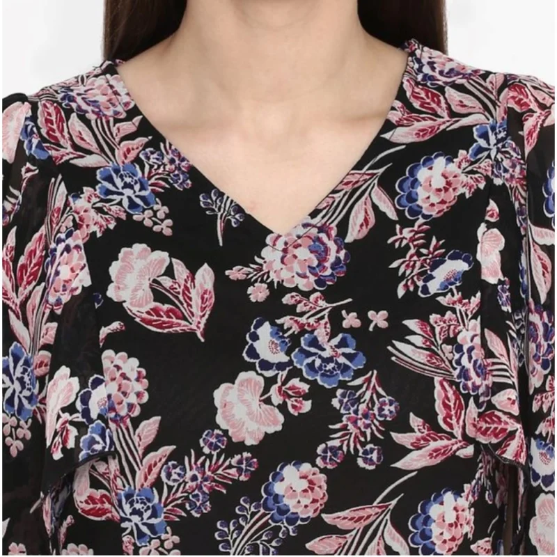 54034024797_ba7250118a_o_d-1000x1000-1.webp Generic Women's Polyester Floral Short Sleeve Knee-Length Dress (Black - Multicolor)