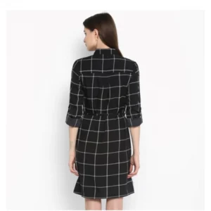 54034024807_24d4e87495_o_d-1000x1000-1.webp Generic Women's Polyester Checkered Roll Up Sleeve Above Knee Dress (Black - White)
