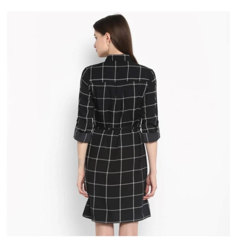 54034024807_24d4e87495_o_d-1000x1000-1.webp Generic Women's Polyester Checkered Roll Up Sleeve Above Knee Dress (Black - White)