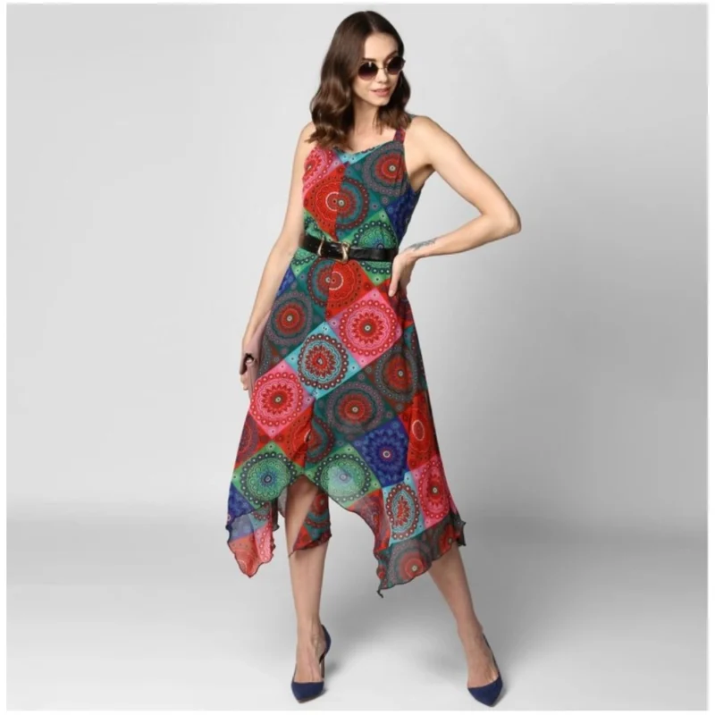 54034027432_bb865954a4_o_d-1000x1000-1.webp Generic Women's Polyester Asymmetrical Shoulder Straps Knee-Length Dress (Multicolor)