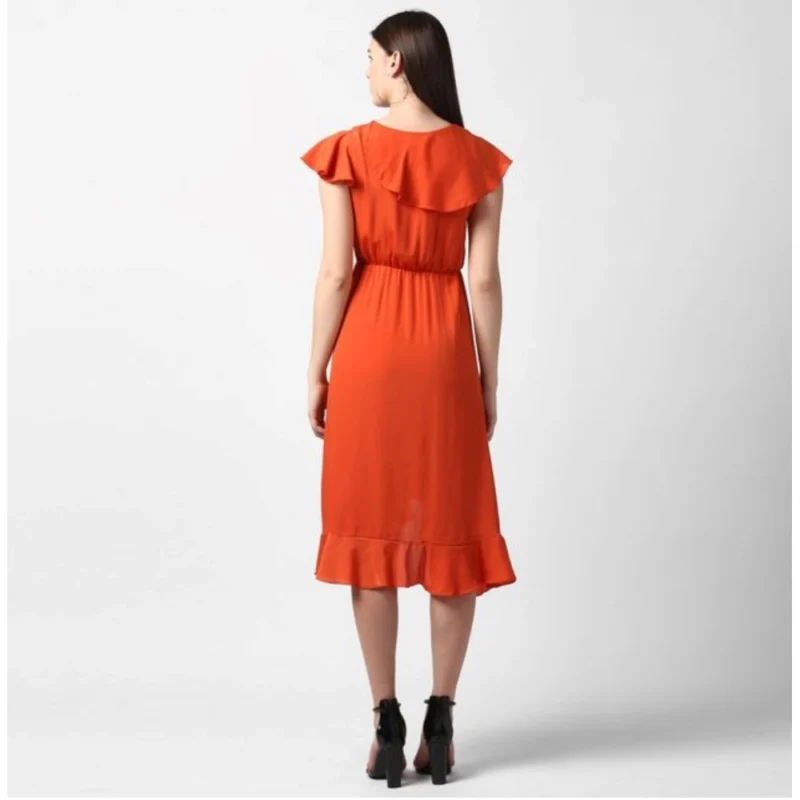 54035148223_3180a3f971_o_d-1000x1000-1.webp Generic Women's Polyester Ruffled Cap Sleeve Knee-Length Dress (Orange)