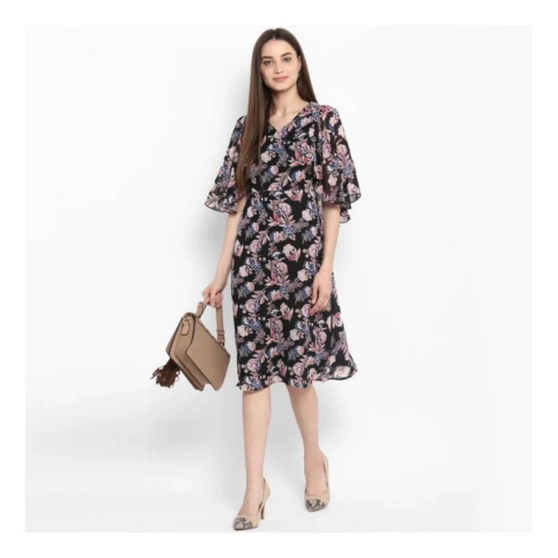 54035220454_460da44142_o_d-1000x1000-1.webp Generic Women's Polyester Floral Short Sleeve Knee-Length Dress (Black - Multicolor)