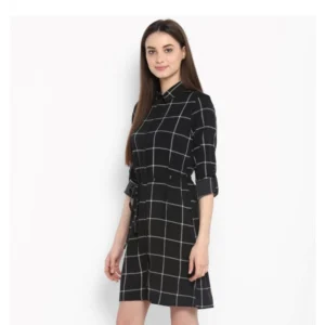 54035343140_7ddda832d8_o_d-1000x1000-1.webp Generic Women's Polyester Checkered Roll Up Sleeve Above Knee Dress (Black - White)