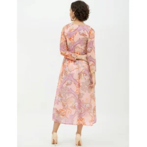 Generic Women's Polyester Printed Long Sleeves Calf-length Dress (Multicolor)