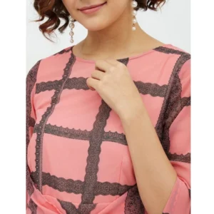 54038323117_207e7477d2_o_d-1000x1000-1.webp Generic Women's Polyester Checkered 3-4th Sleeves Below Knee Dress (Pink)