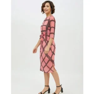 54038323122_108d8d11b0_o_d-1000x1000-1.webp Generic Women's Polyester Checkered 3-4th Sleeves Below Knee Dress (Pink)