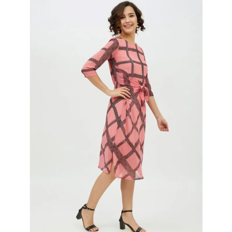 54039442718_ff6738bd97_o_d-1000x1000-1.webp Generic Women's Polyester Checkered 3-4th Sleeves Below Knee Dress (Pink)
