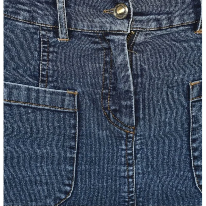 Generic Women's Denim Front Pocket Buttoned Skirt (Blue)