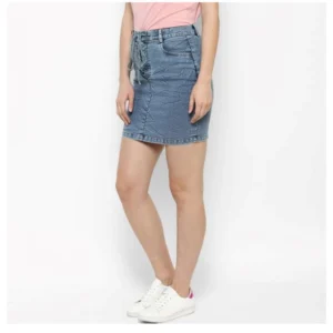 Generic Women's Denim Draw String Buttoned Skirt (Blue)