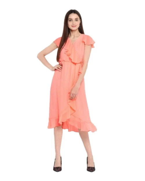 54040648562_21d3a054df_o_d-1000x1000-1.webp Generic Women's Polyester Ruffled Cap Sleeve Below Knee Dress (Neon Pink)