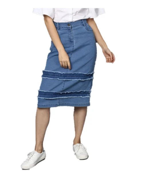 Generic Women's Denim Washed Buttoned Skirt (Blue)