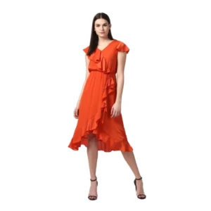 54041513966_0b182e8659_o_d-1000x1000-1.webp Generic Women's Polyester Ruffled Cap Sleeve Knee-Length Dress (Orange)