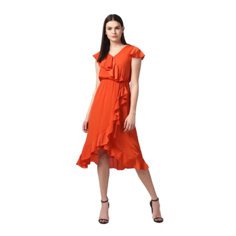 54041513966_0b182e8659_o_d-1000x1000-1.webp Generic Women's Polyester Ruffled Cap Sleeve Knee-Length Dress (Orange)