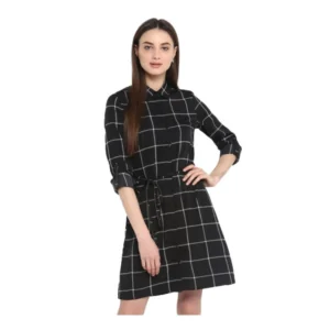 54041514096_b90d3e03c0_o_d-1000x1000-1.webp Generic Women's Polyester Checkered Roll Up Sleeve Above Knee Dress (Black - White)