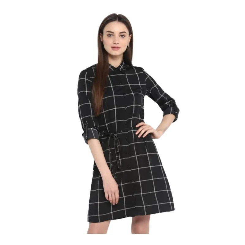 54041514096_b90d3e03c0_o_d-1000x1000-1.webp Generic Women's Polyester Checkered Roll Up Sleeve Above Knee Dress (Black - White)