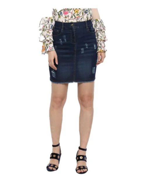 Generic Women's Denim Distressed Buttoned Skirt (Blue)