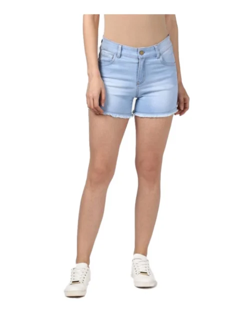 Generic Women's Denim Solid Buttoned Shorts (Blue)