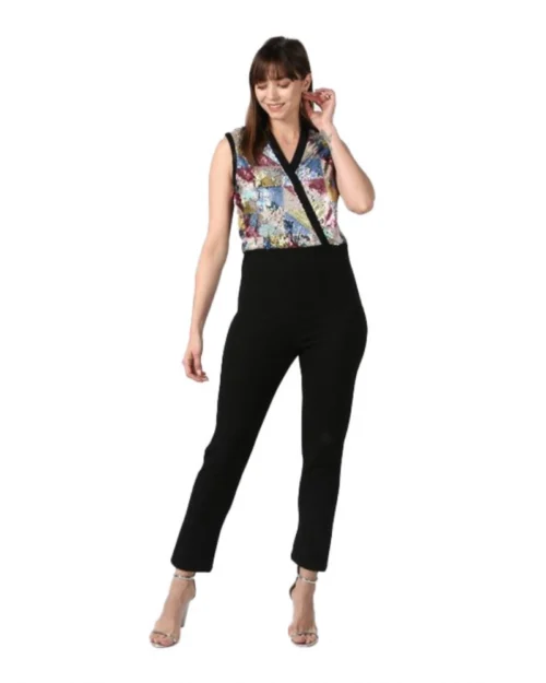 Generic Women's Polyester Embellished Sleeveless Jumpsuit (Black)