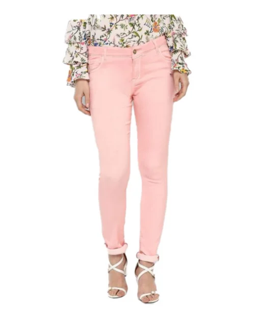 Generic Women's Denim Solid Buttoned Jeans (Pink)