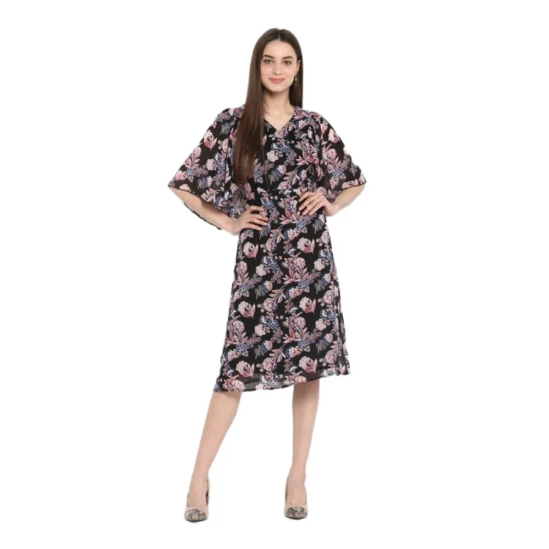 54041836314_10c7d48c5e_o_d-1000x1000-1.webp Generic Women's Polyester Floral Short Sleeve Knee-Length Dress (Black - Multicolor)