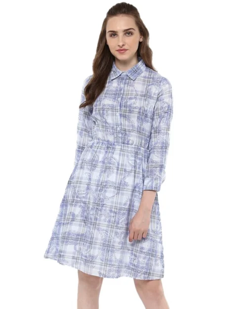 54041959930_3dcdf5e3c4_o_d-1000x1000-1.webp Generic Women's Cotton Checkered Roll Up Sleeve Above Knee Dress (Blue)