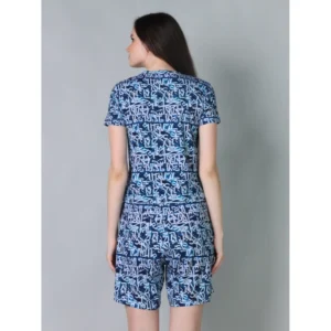 54087656311_158255804f_o_d-1000x1000-1.webp Generic Women's Cotton Blended Printed Round Neck Half Sleeve Top - Shorts Set (White-Blue)