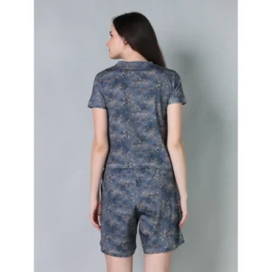 Generic Women's Cotton Blended Printed Round Neck Half Sleeve Top - Shorts Set (Blue)