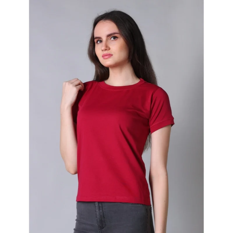54087987429_6b52a8b44f_o_d-1000x1000-1.webp Generic Women's Cotton Blended Solid Round Neck Half Sleeve T-Shirt (Maroon)