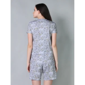 Generic Women's Cotton Blended Printed Round Neck Half Sleeve Top - Shorts Set (Grey)
