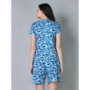 Generic Women's Cotton Blended Printed Round Neck Half Sleeve Top - Shorts Set (SkyBlue)