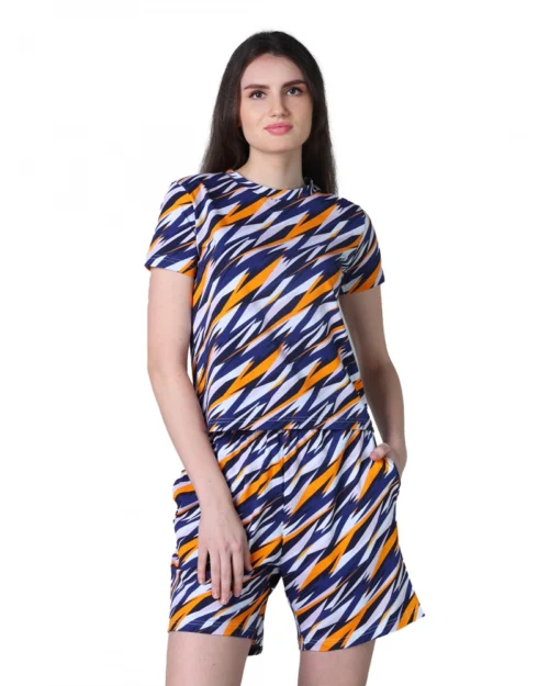 Generic Women's Cotton Blended Printed Round Neck Half Sleeve Top - Shorts Set (Yellow)